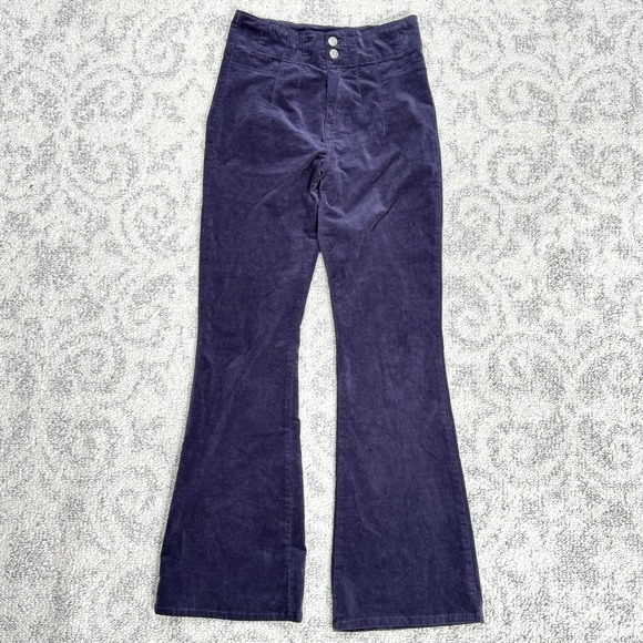 PacSun Women's Blue Micro Corduroy Double Button High Rise Flare Pants EUC‎ - Picture 1 of 10